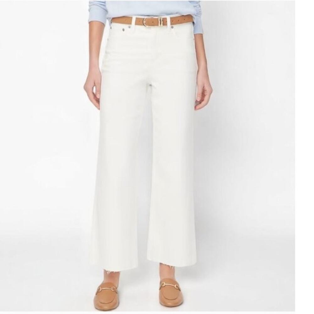 NWT J. Crew Petite Wide-Leg Cropped Jean In All-Day Stretch White 30P *Flaw